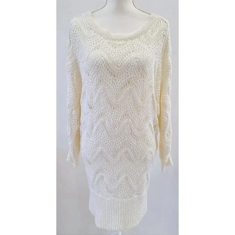 Lilly Pulitzer Cream Open-Knit Wave Pattern Sweater Dress